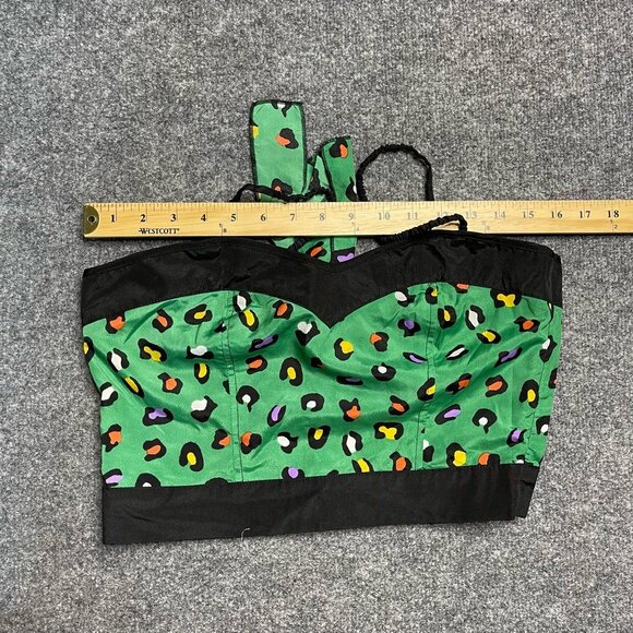 Sidecca Womens Crop Top Green Leopard Sleeveless Sweetheart Neck Artsy Retro M - Picture 5 of 6